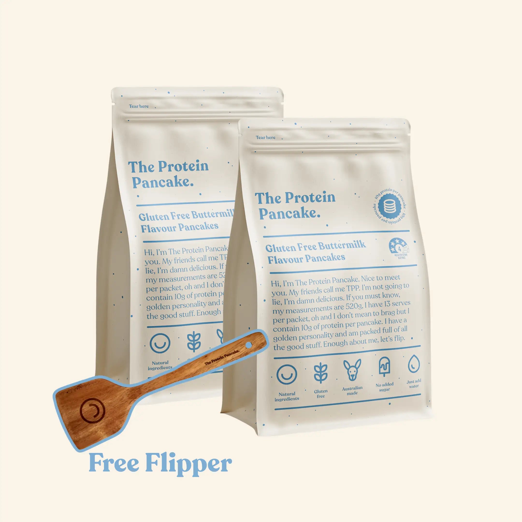 First Time Gluten Free Flipper Stack bundle — two Gluten Free Buttermilk protein pancake mixes with flipper #Flavours_Gluten Free Buttermilk / Gluten Free Buttermilk #Accessory_Flipper